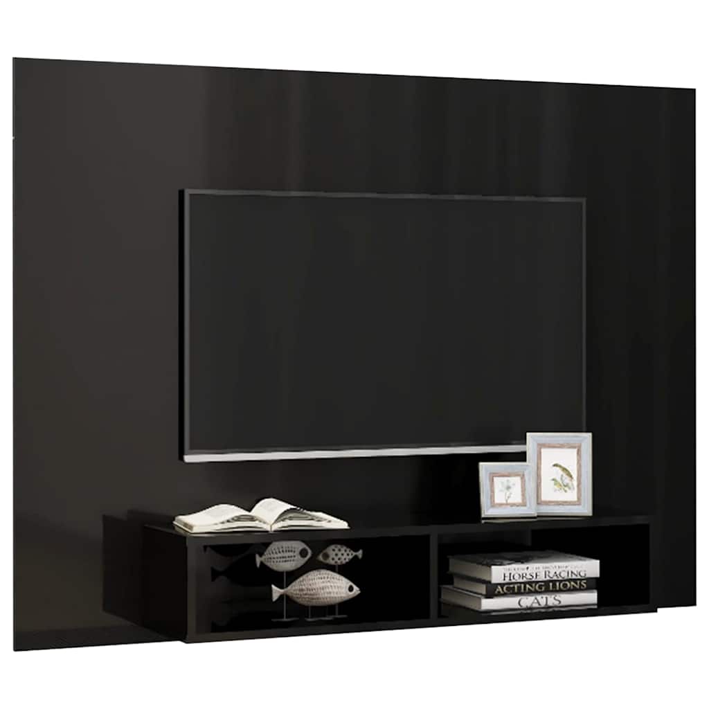 Wall TV Cabinet High Gloss Black 135x23.5x90 cm Engineered Wood