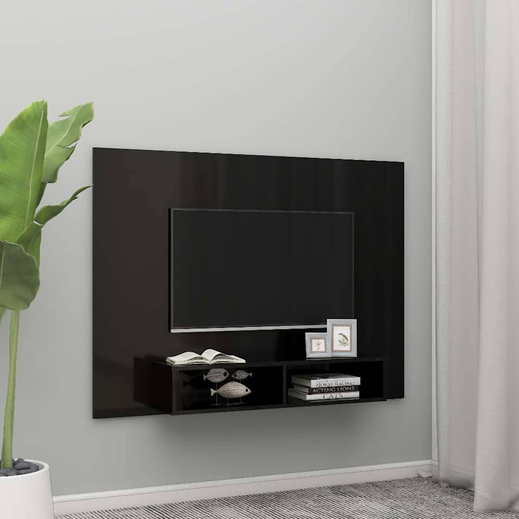 Wall TV Cabinet High Gloss Black 135x23.5x90 cm Engineered Wood