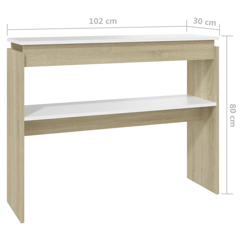 Console Table White and Sonoma Oak 102x30x80 cm Engineered Wood