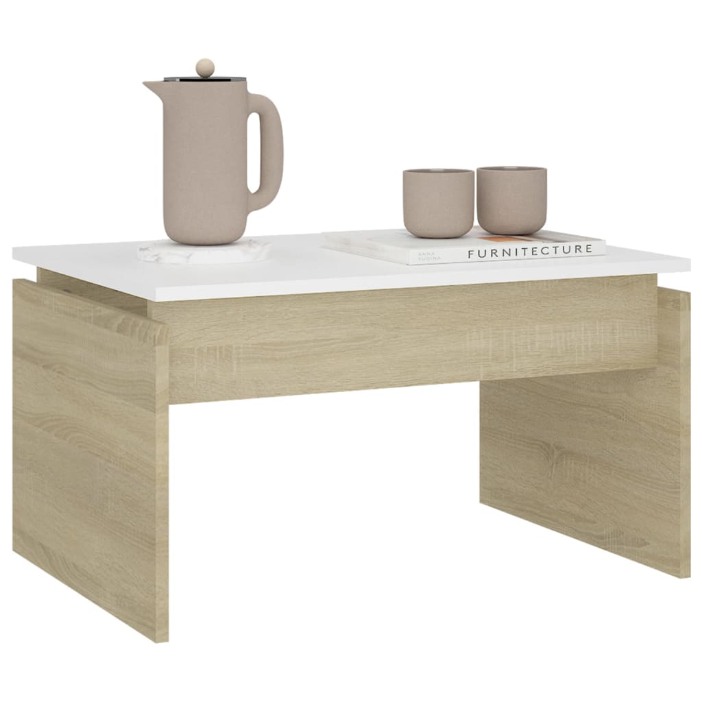 Coffee Table White and Sonoma Oak 68x50x38 cm Engineered Wood