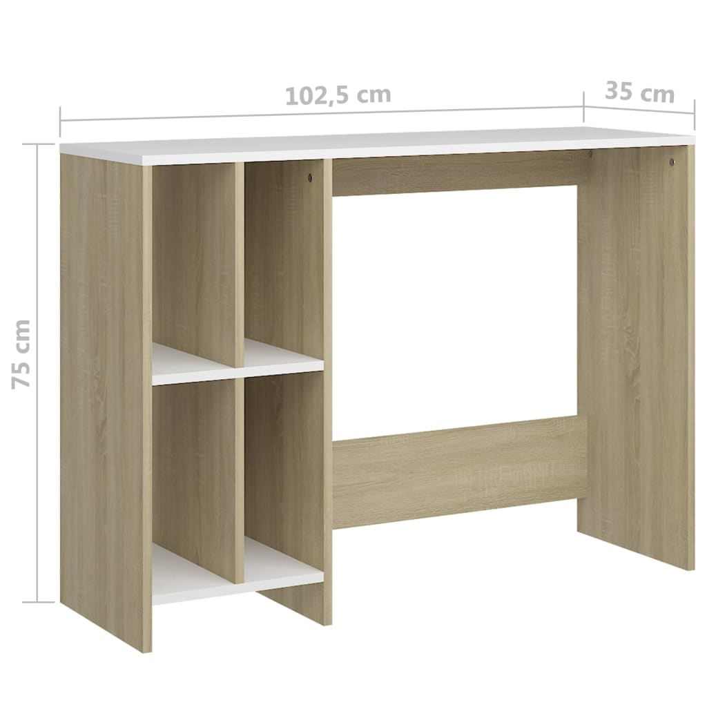 Notebook Desk White and Sonoma Oak 102.5x35x75 cm Engineered Wood