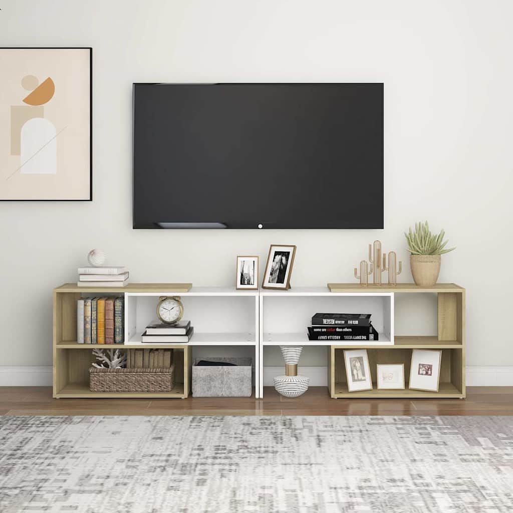 TV Cabinet White and Sonoma Oak 149x30x52 cm Engineered Wood