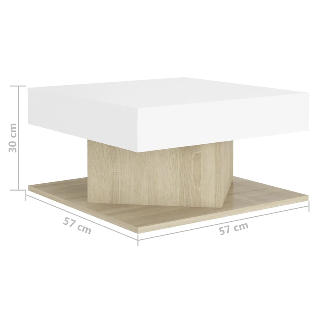 Coffee Table White and Sonoma Oak 57x57x30 cm Engineered Wood