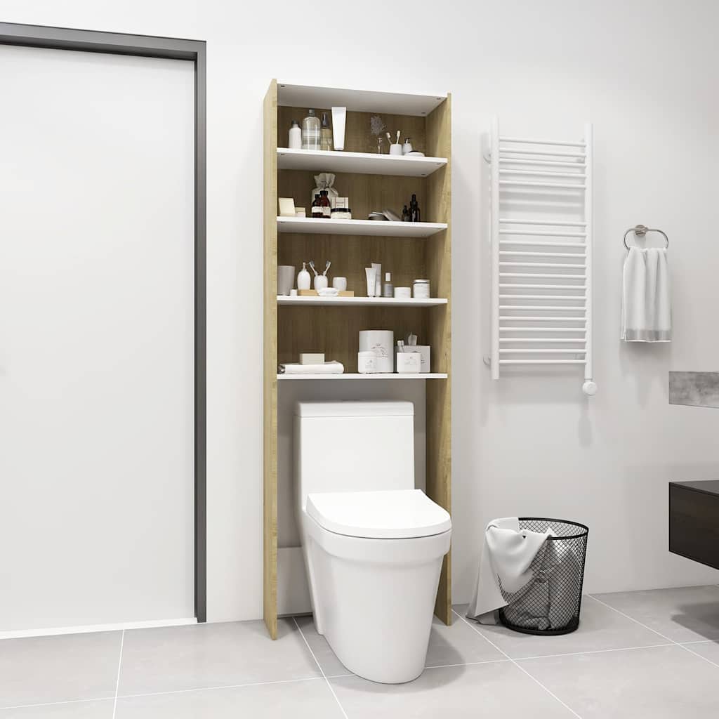 Washing Machine Cabinet White and Sonoma Oak 64x24x190 cm