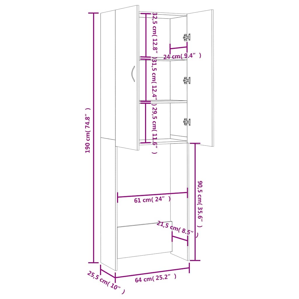 Washing Machine Cabinet Grey 64x25.5x190 cm