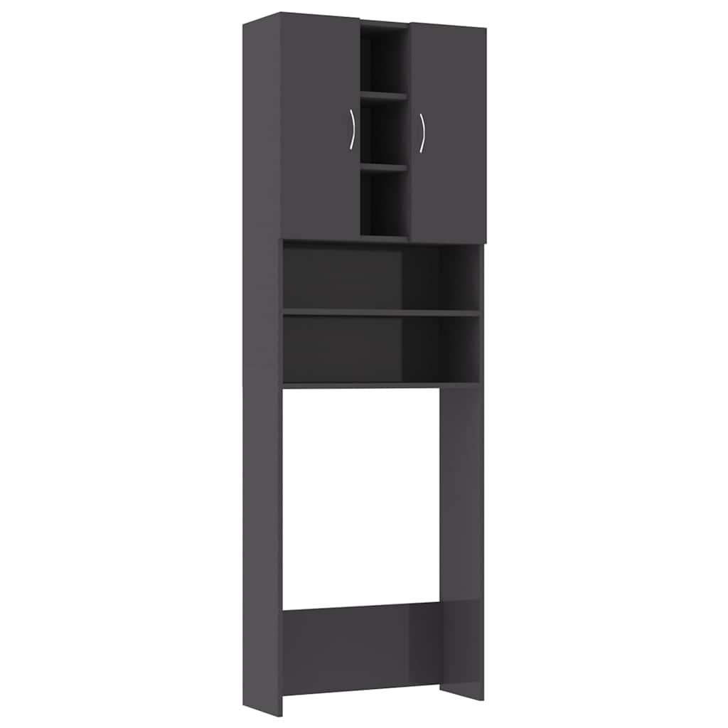 Washing Machine Cabinet High Gloss Grey 64x25.5x190 cm