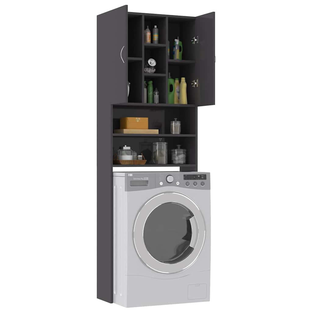 Washing Machine Cabinet High Gloss Grey 64x25.5x190 cm