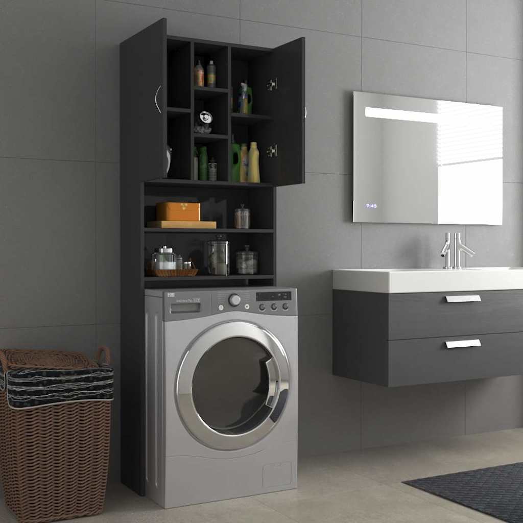 Washing Machine Cabinet High Gloss Grey 64x25.5x190 cm