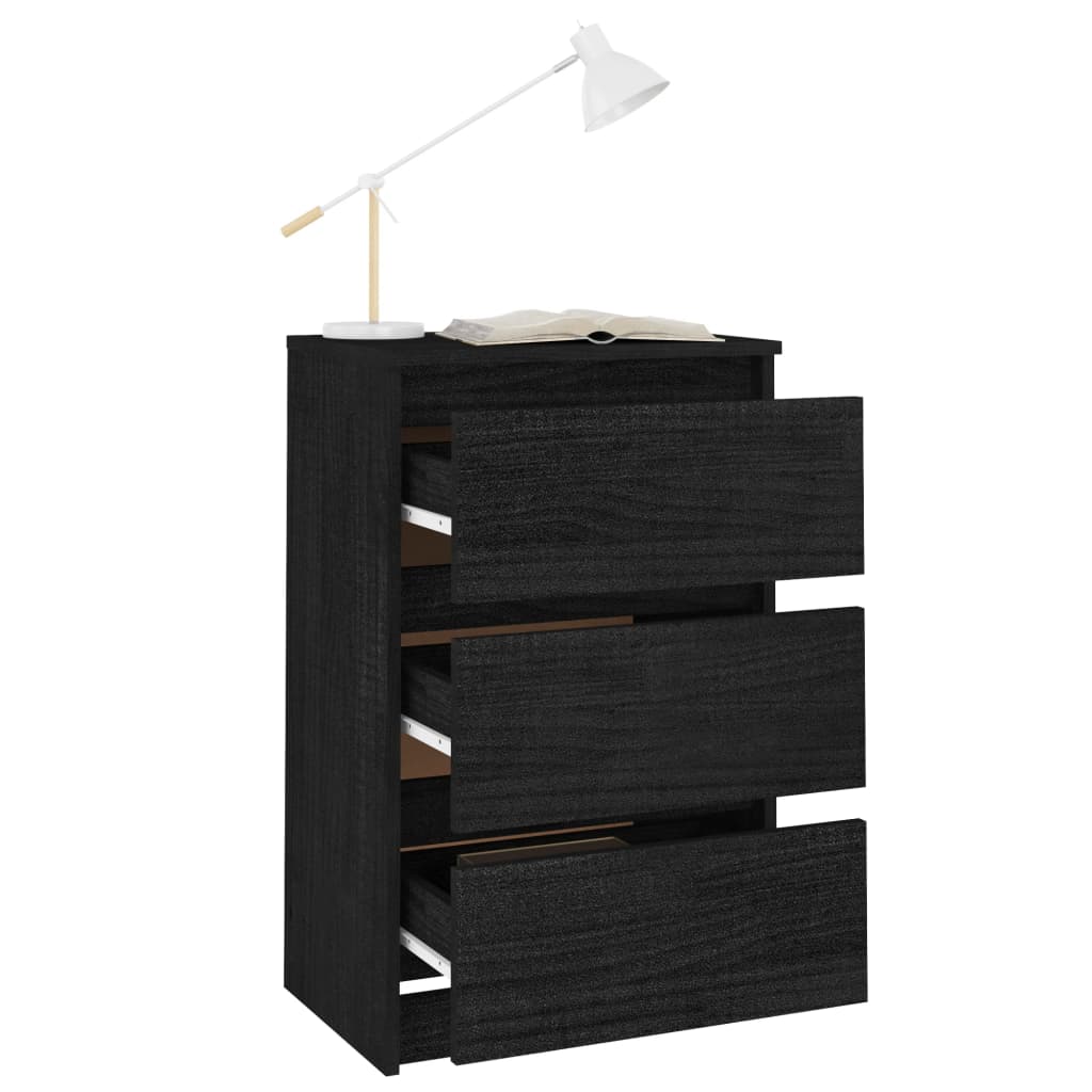 Bedside Cabinet Black 40x29.5x64 cm Solid Pine Wood