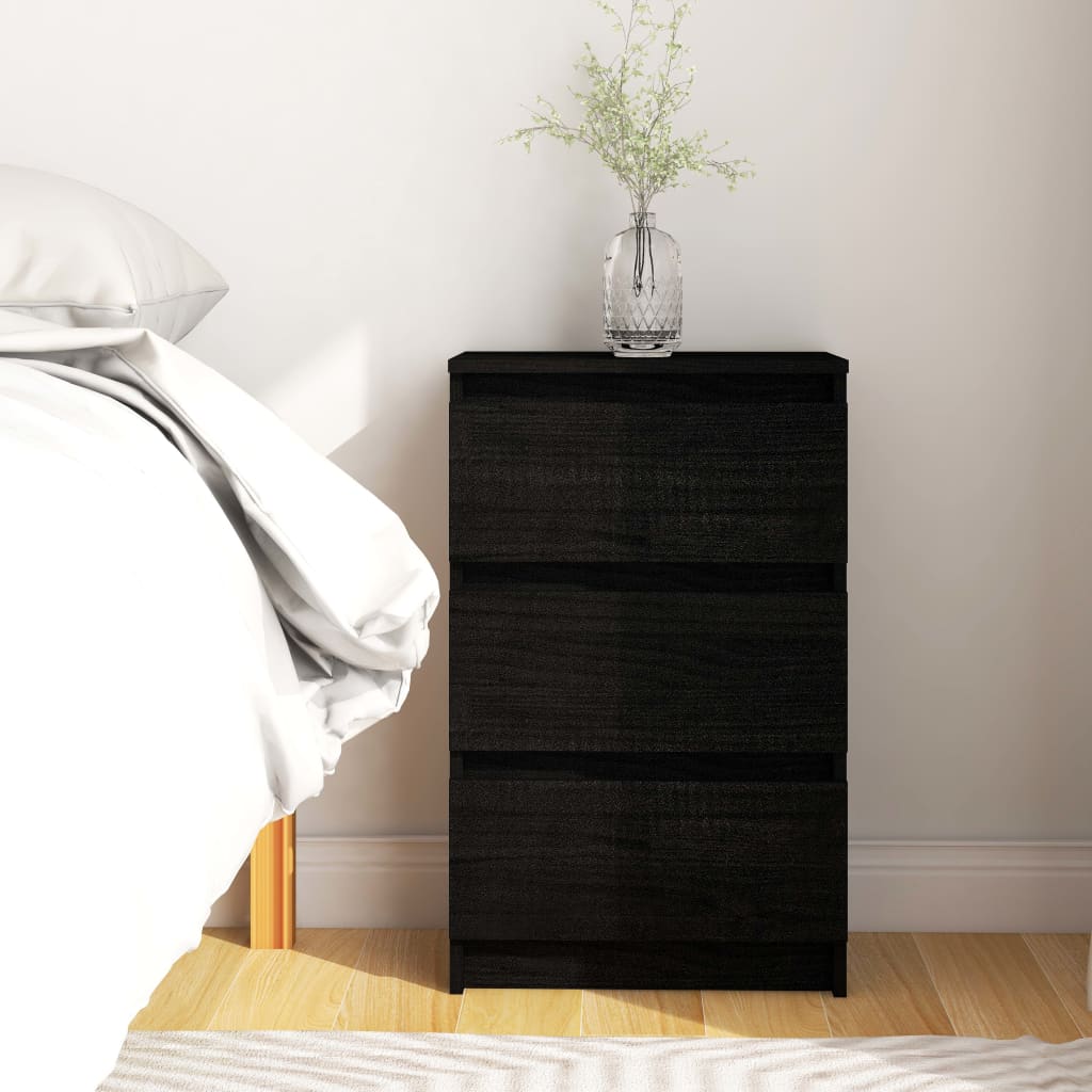 Bedside Cabinet Black 40x29.5x64 cm Solid Pine Wood