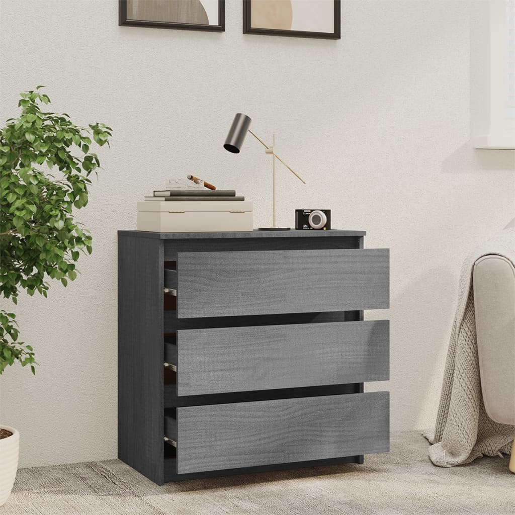 Bedside Cabinet Grey 60x36x64 cm Solid Pinewood