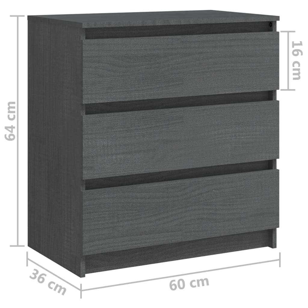 Bedside Cabinet Grey 60x36x64 cm Solid Pinewood