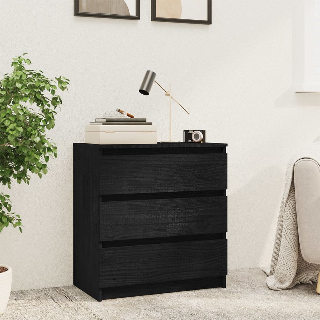 Bedside Cabinet Black 60x36x64 cm Solid Pinewood