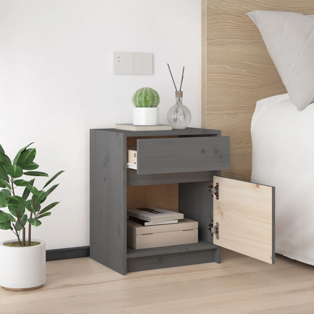 Bedside Cabinets 2 pcs Grey 40x31x50 cm Solid Pinewood