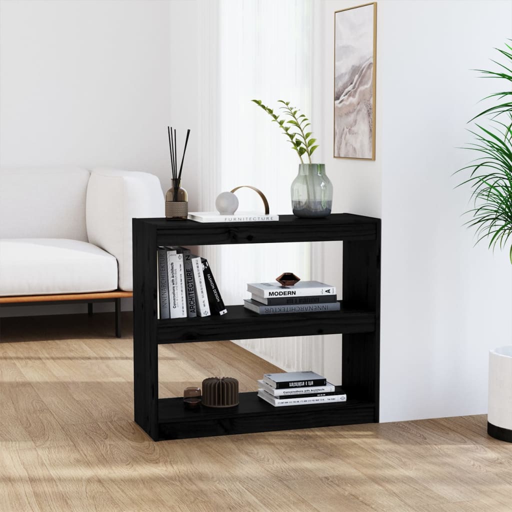 Book Cabinet/Room Divider Black 80x30x71.5 cm Solid Wood Pine