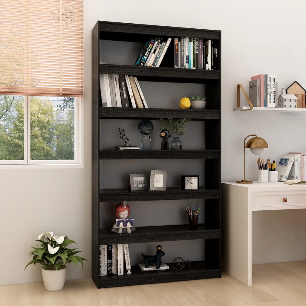 Book Cabinet/Room Divider Black 100x30x200 cm Solid Pinewood