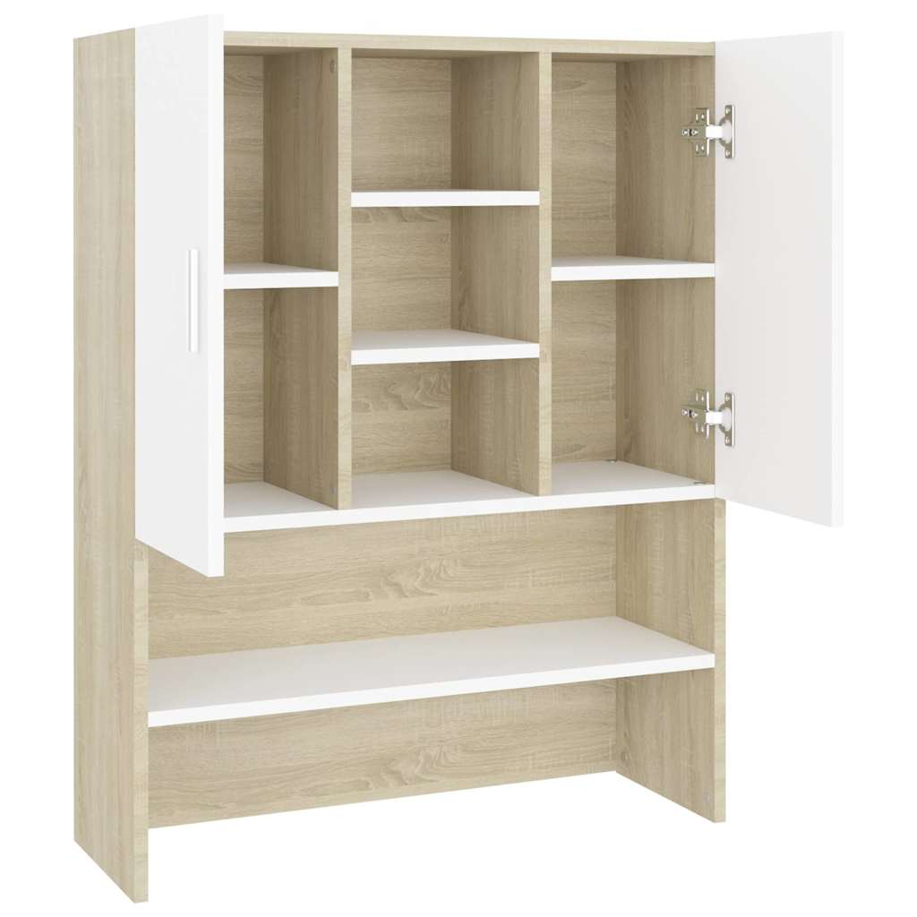 Washing Machine Cabinet White and Sonoma Oak 70.5x25.5x90 cm