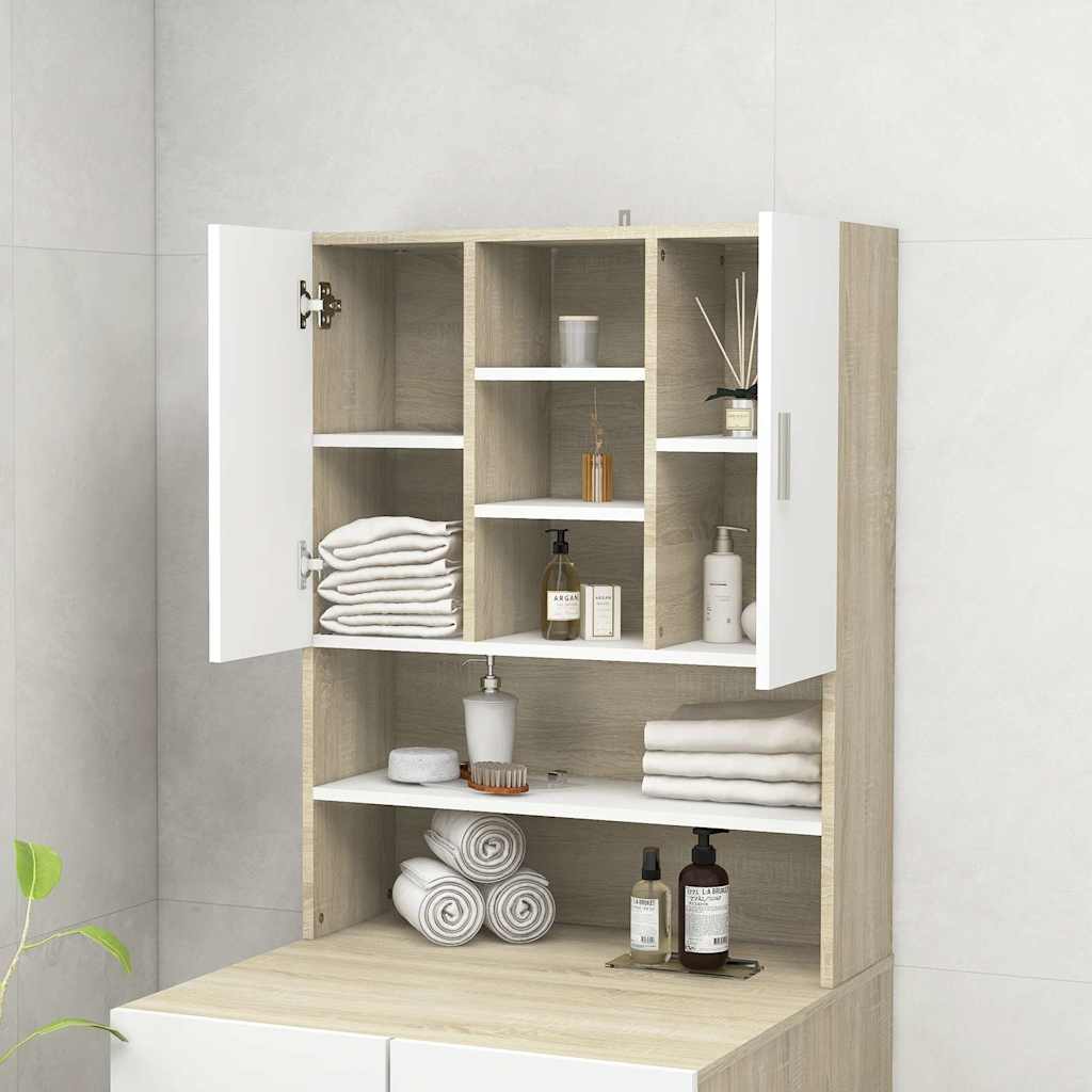 Washing Machine Cabinet White and Sonoma Oak 70.5x25.5x90 cm