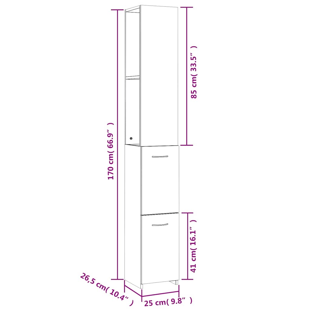 Bathroom Cabinet White and Sonoma Oak 25x26.5x170 cm Engineered Wood