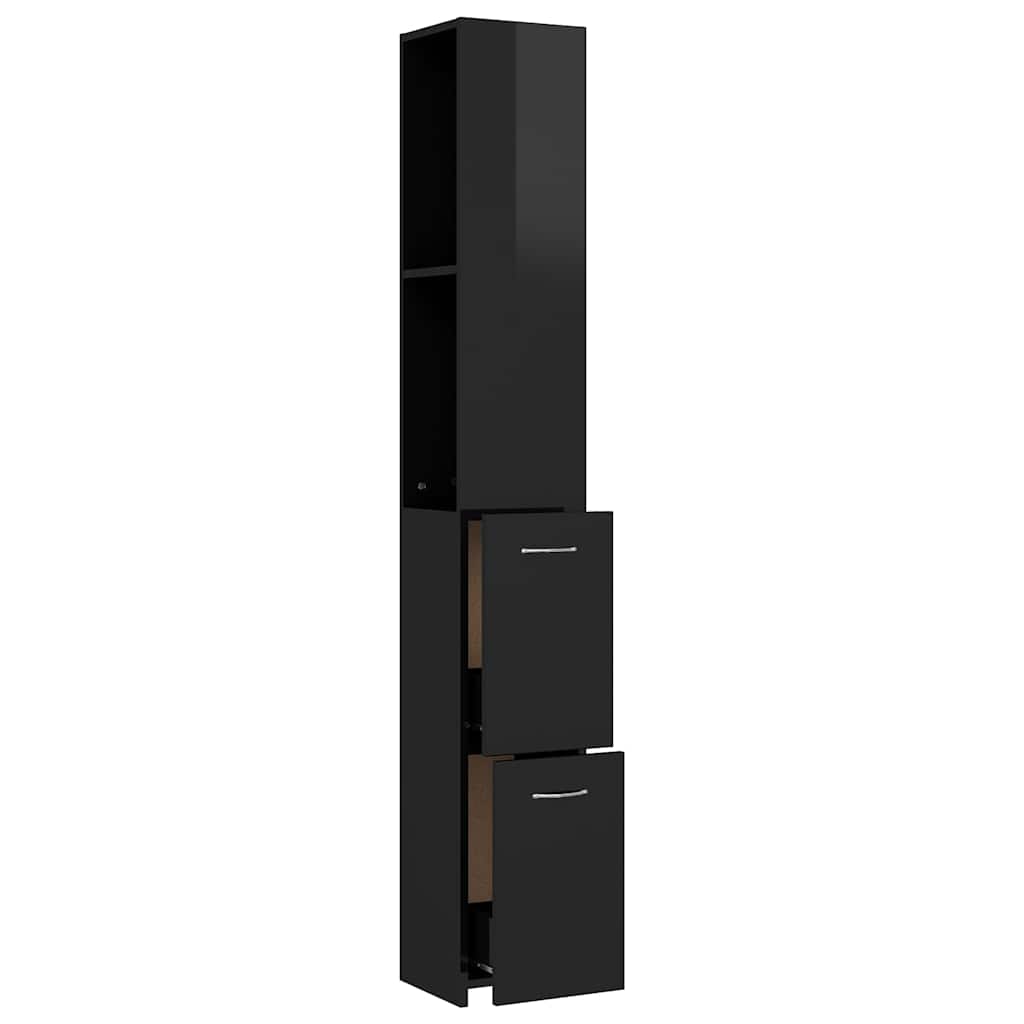 Bathroom Cabinet High Gloss Black 25x26.5x170 cm Engineered Wood
