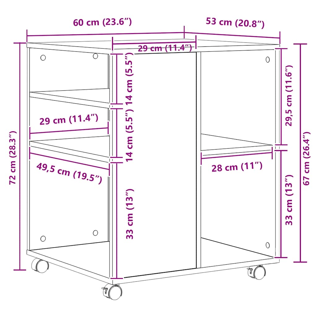 Rolling Cabinet Black 60x53x72 cm Engineered Wood