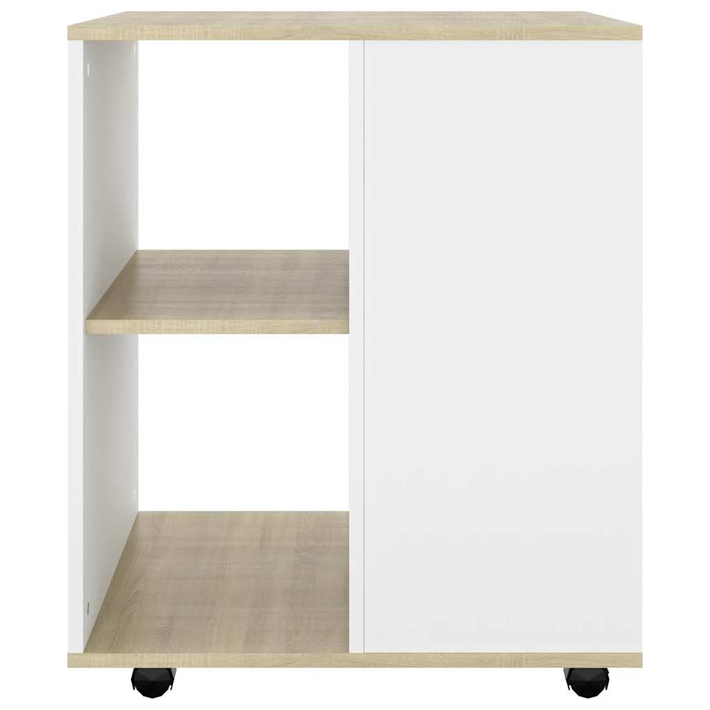 Rolling Cabinet White&Sonoma Oak 60x53x72 cm Engineered Wood