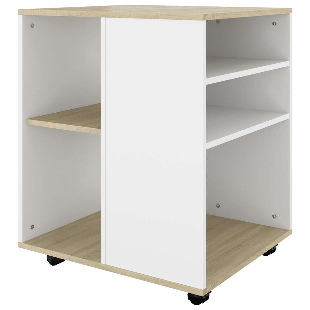 Rolling Cabinet White&Sonoma Oak 60x53x72 cm Engineered Wood
