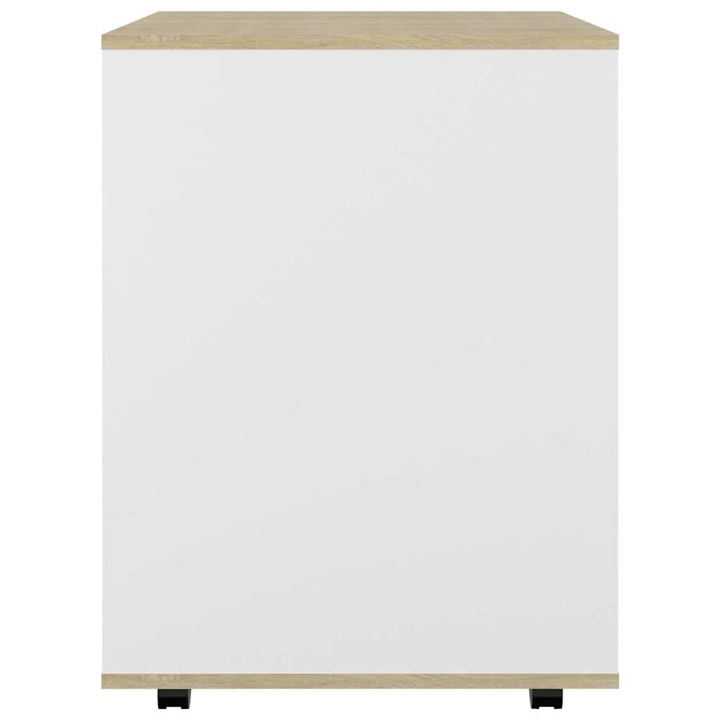 Rolling Cabinet White&Sonoma Oak 60x53x72 cm Engineered Wood