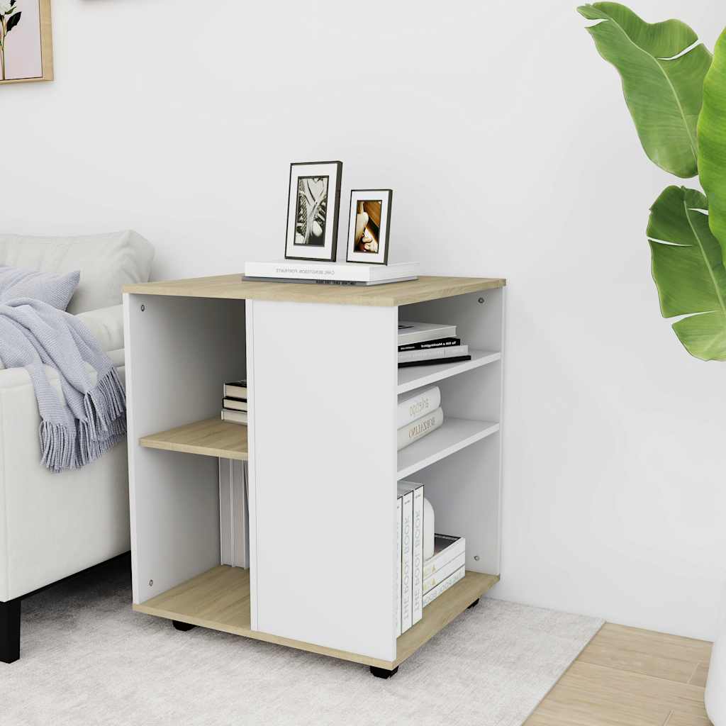 Rolling Cabinet White&Sonoma Oak 60x53x72 cm Engineered Wood