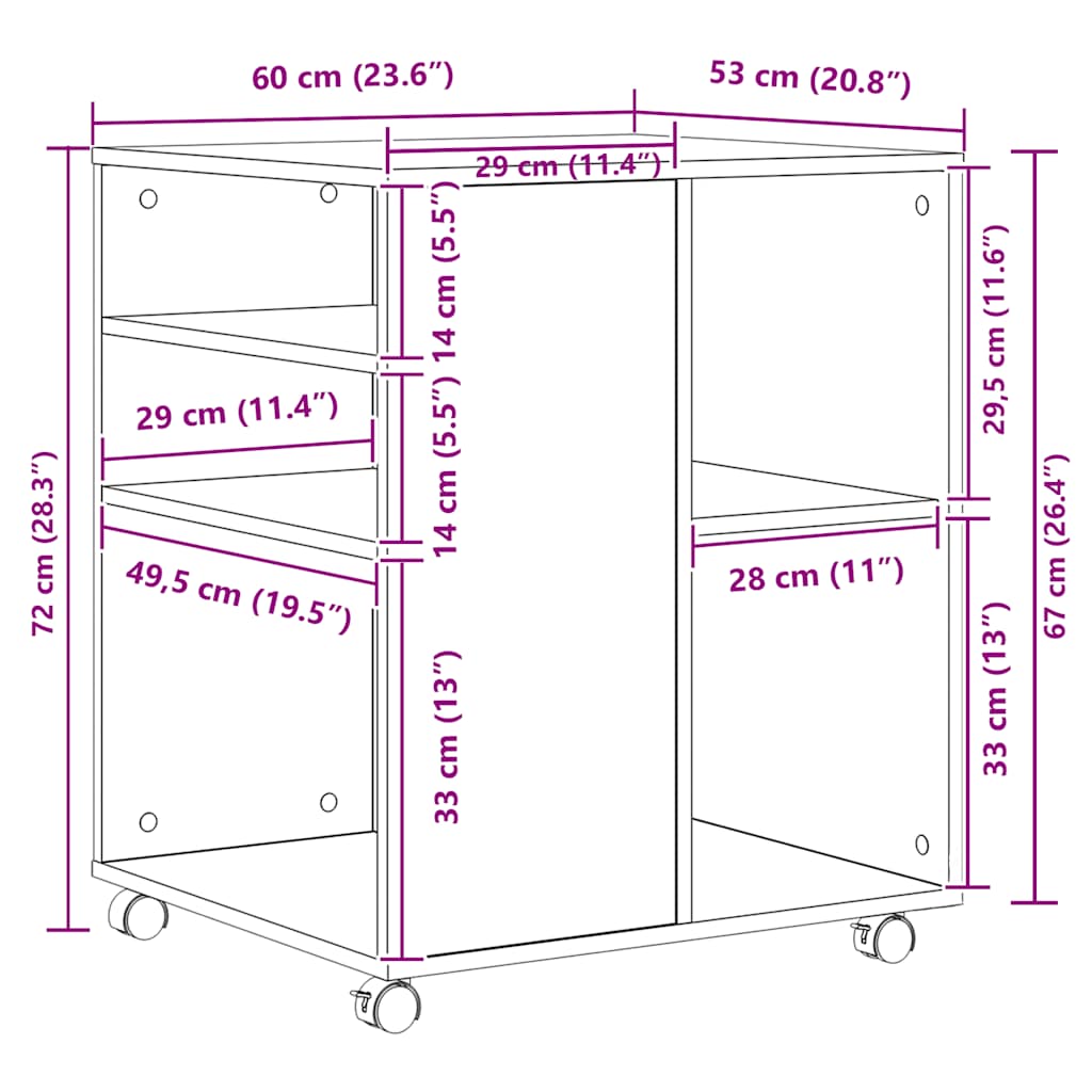Rolling Cabinet High Gloss Grey 60x53x72 cm Engineered Wood