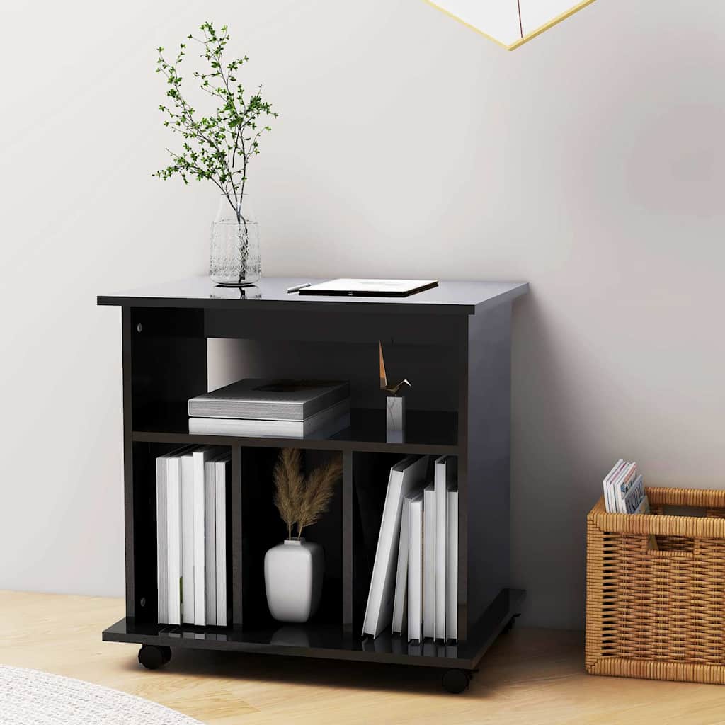 Rolling Cabinet High Gloss Black 60x45x60 cm Engineered Wood