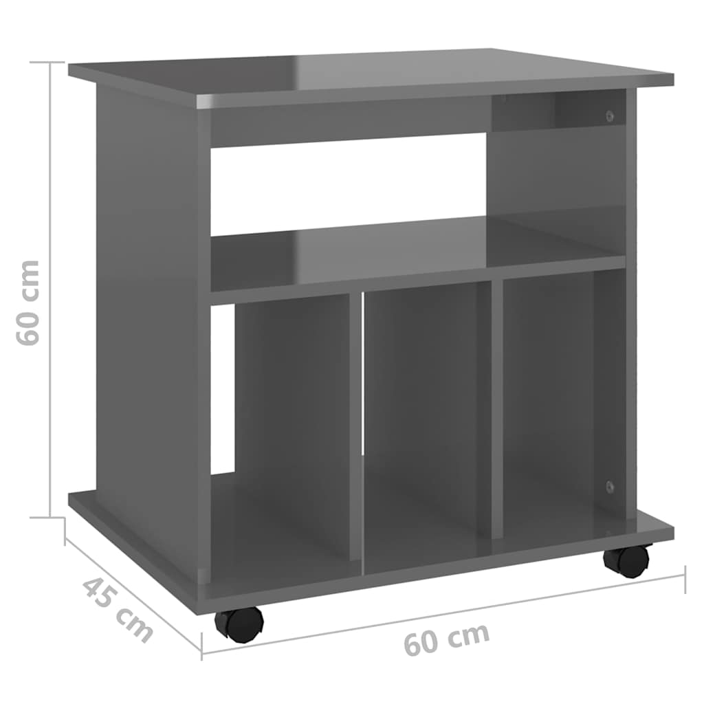 Rolling Cabinet High Gloss Grey 60x45x60 cm Engineered Wood
