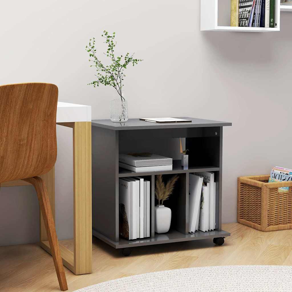 Rolling Cabinet High Gloss Grey 60x45x60 cm Engineered Wood
