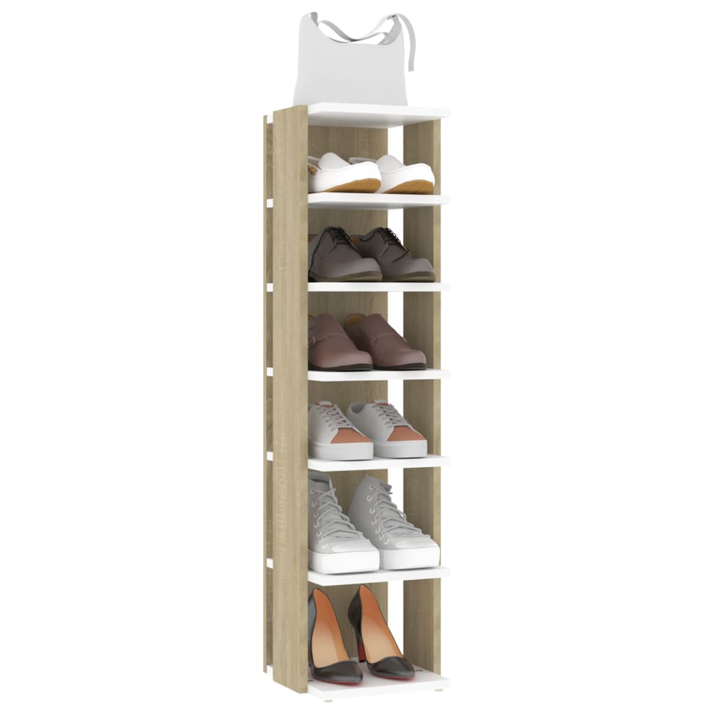 Shoe Cabinet White&Sonoma Oak 27.5x27x102 cm Engineered Wood