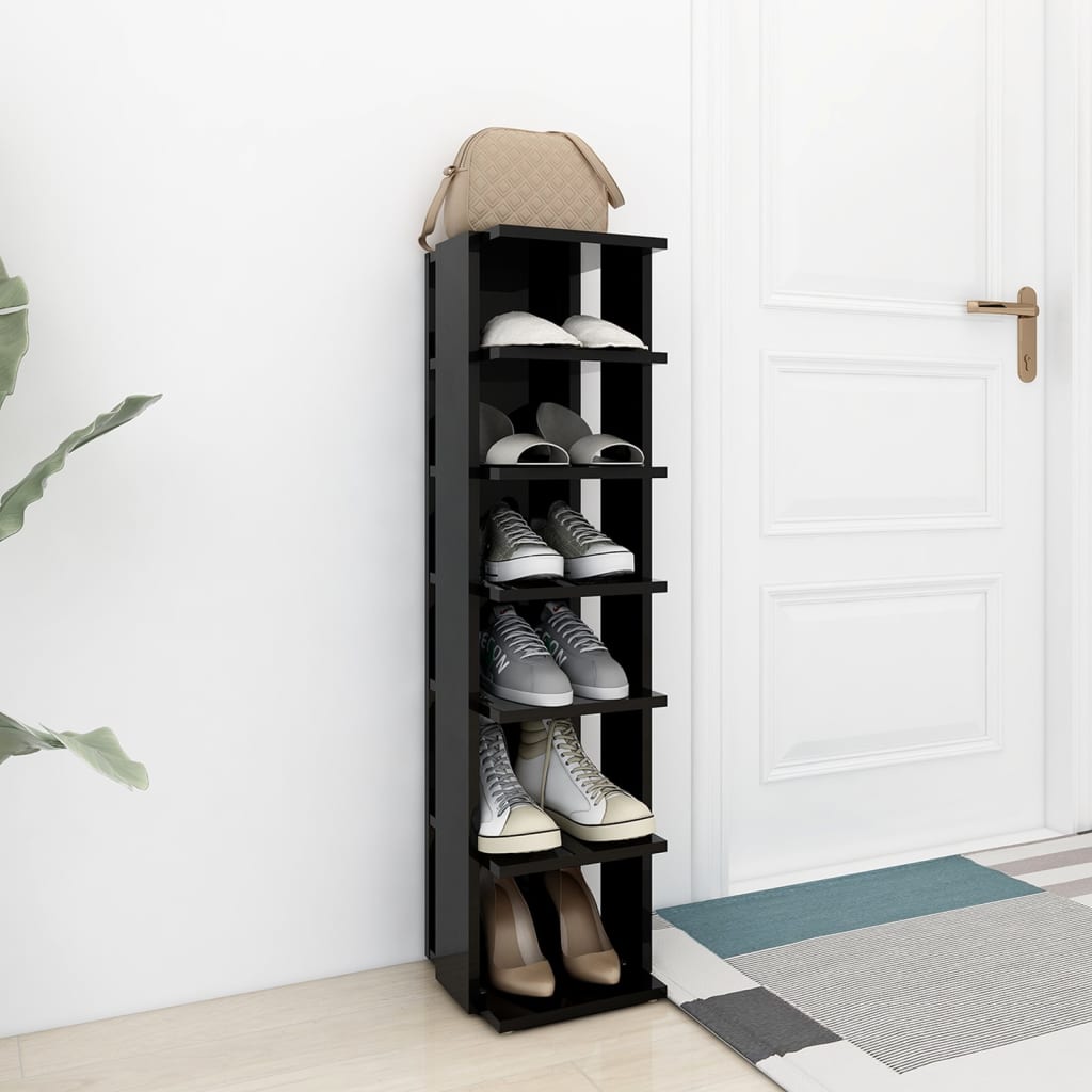 Shoe Cabinet High Gloss Black 27.5x27x102 cm Engineered Wood