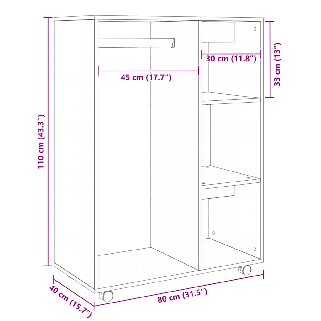 Wardrobe High Gloss Black 80x40x110 cm Engineered Wood