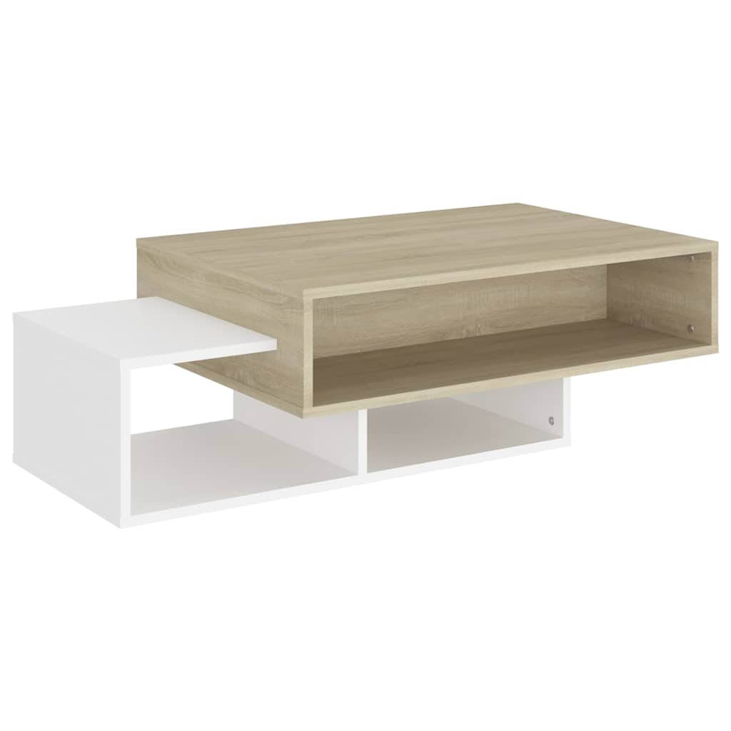 Coffee Table White and Sonoma Oak 105x55x32 cm Engineered Wood