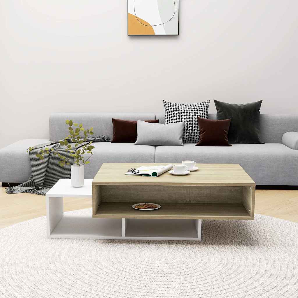 Coffee Table White and Sonoma Oak 105x55x32 cm Engineered Wood