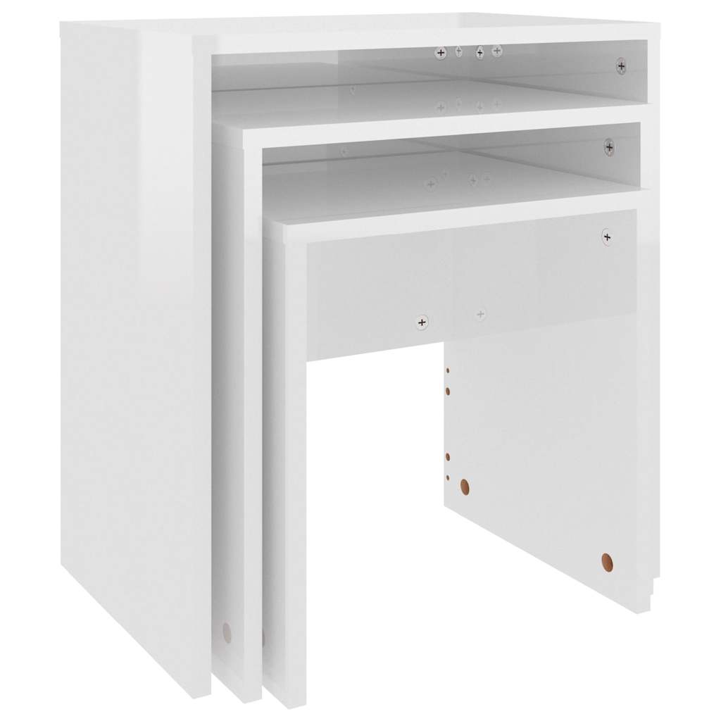 Nesting Coffee Tables 3 pcs High Gloss White Engineered Wood