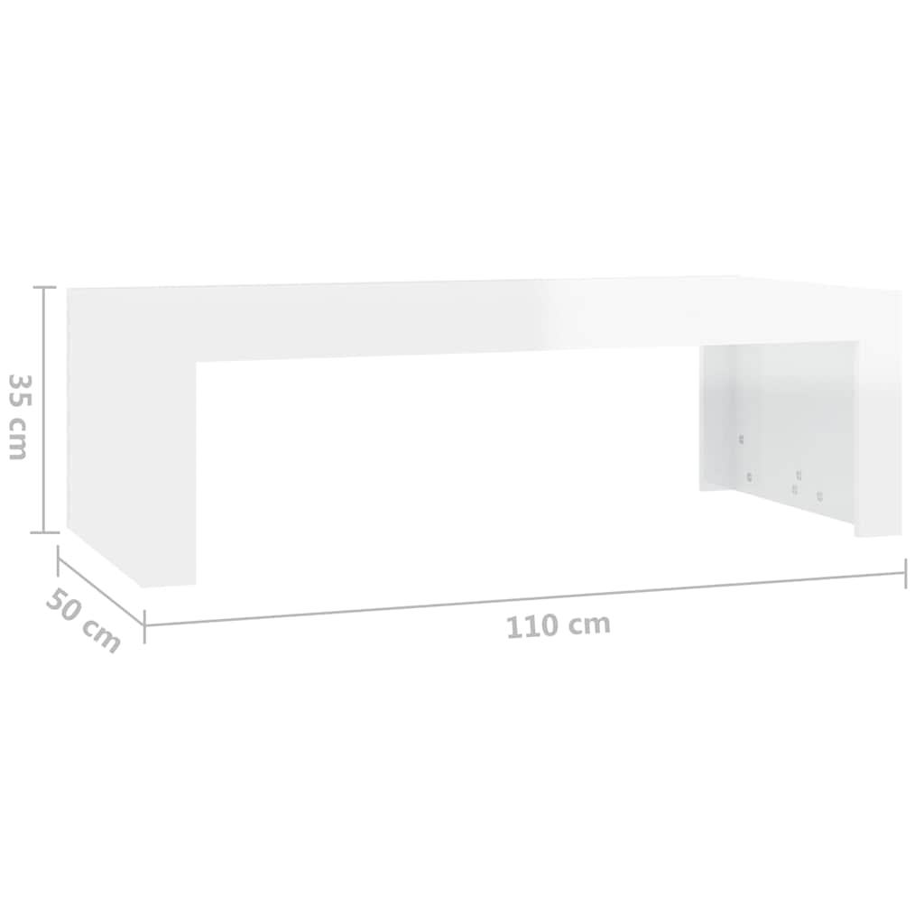 Coffee Table High Gloss White 110x50x35 cm Engineered Wood