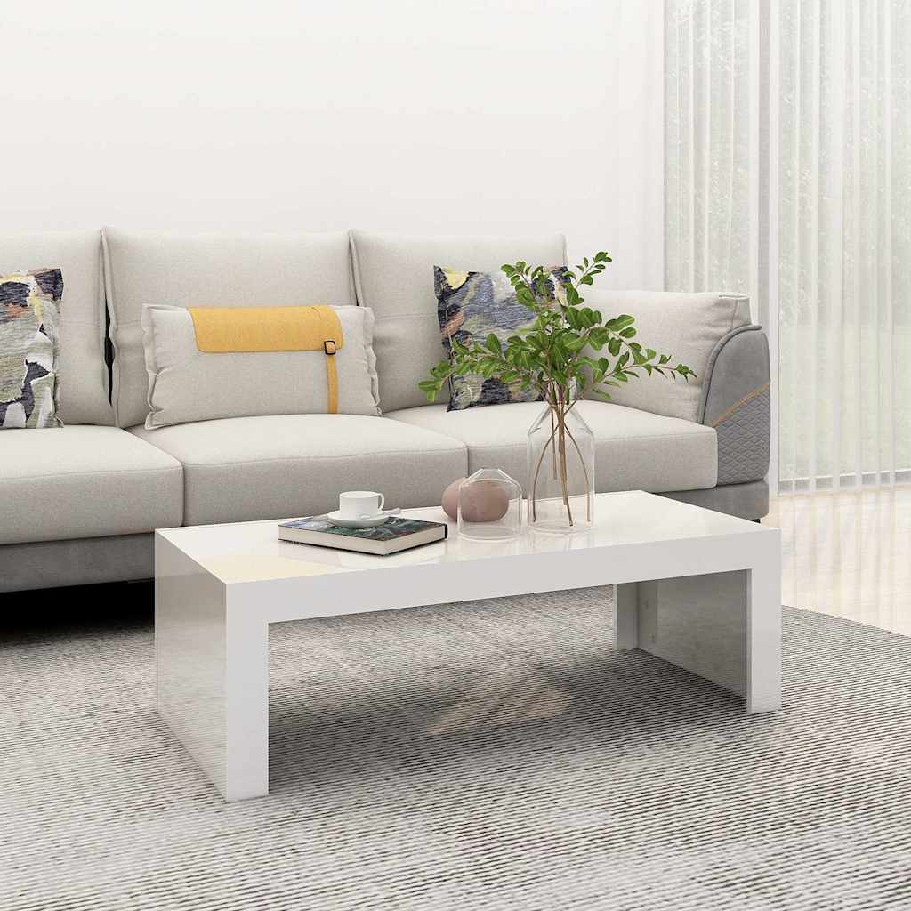 Coffee Table High Gloss White 110x50x35 cm Engineered Wood