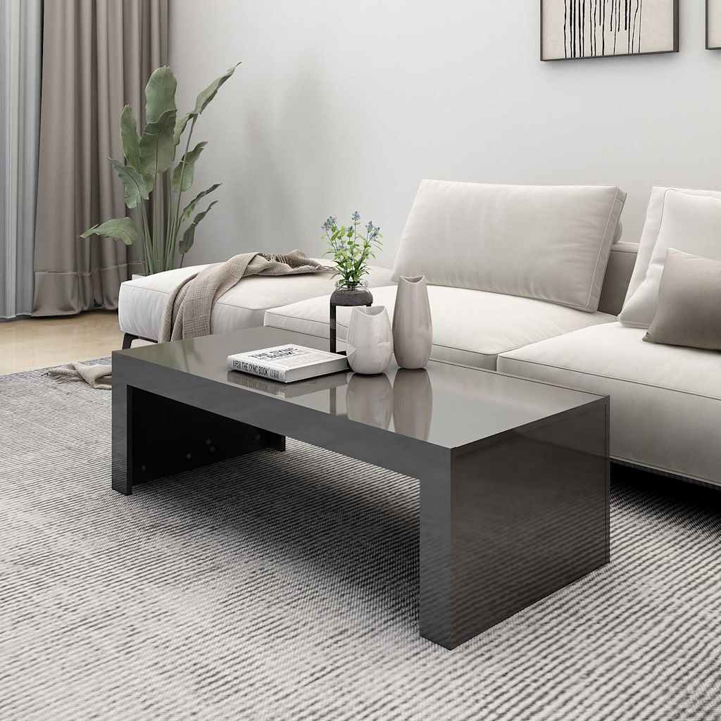 Coffee Table High Gloss Grey 110x50x35 cm Engineered Wood