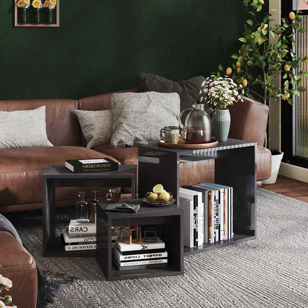 Nesting Tables 3 pcs High Gloss Grey Engineered Wood