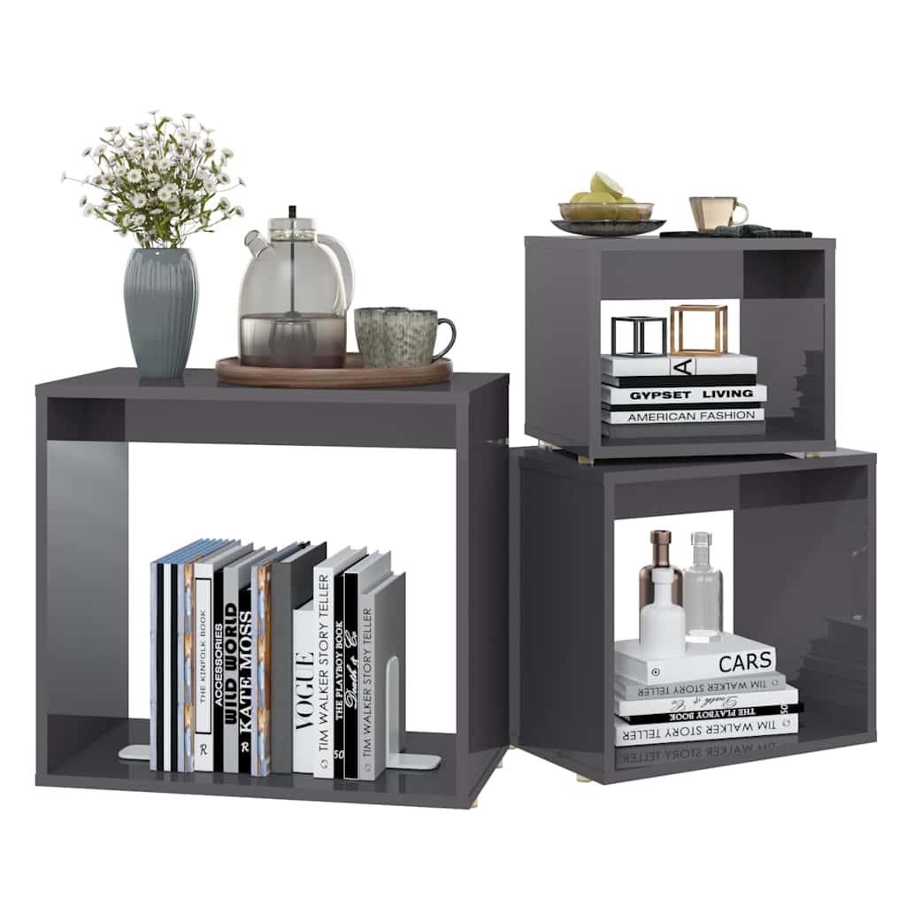 Nesting Tables 3 pcs High Gloss Grey Engineered Wood