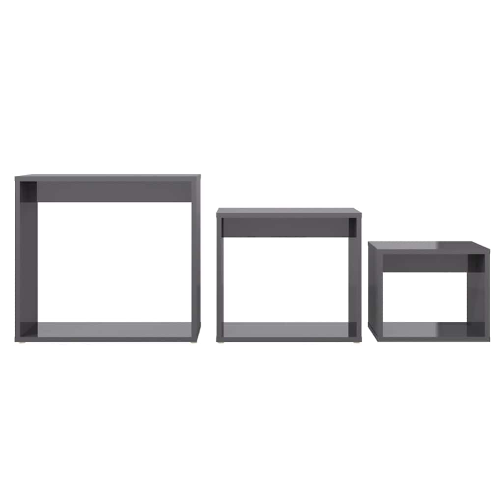 Nesting Tables 3 pcs High Gloss Grey Engineered Wood