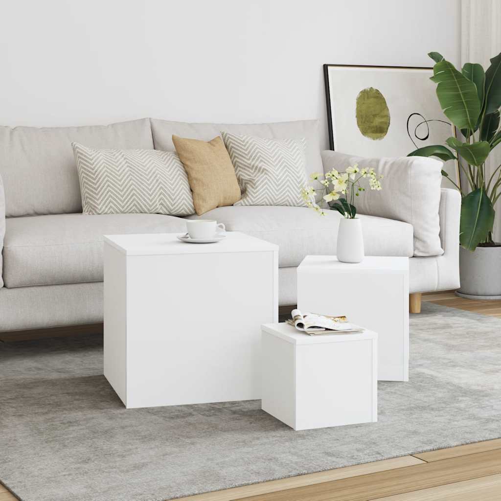 Side Tables 3 pcs White Engineered Wood
