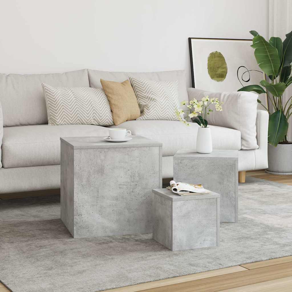 Side Tables 3 pcs Concrete Grey Engineered Wood