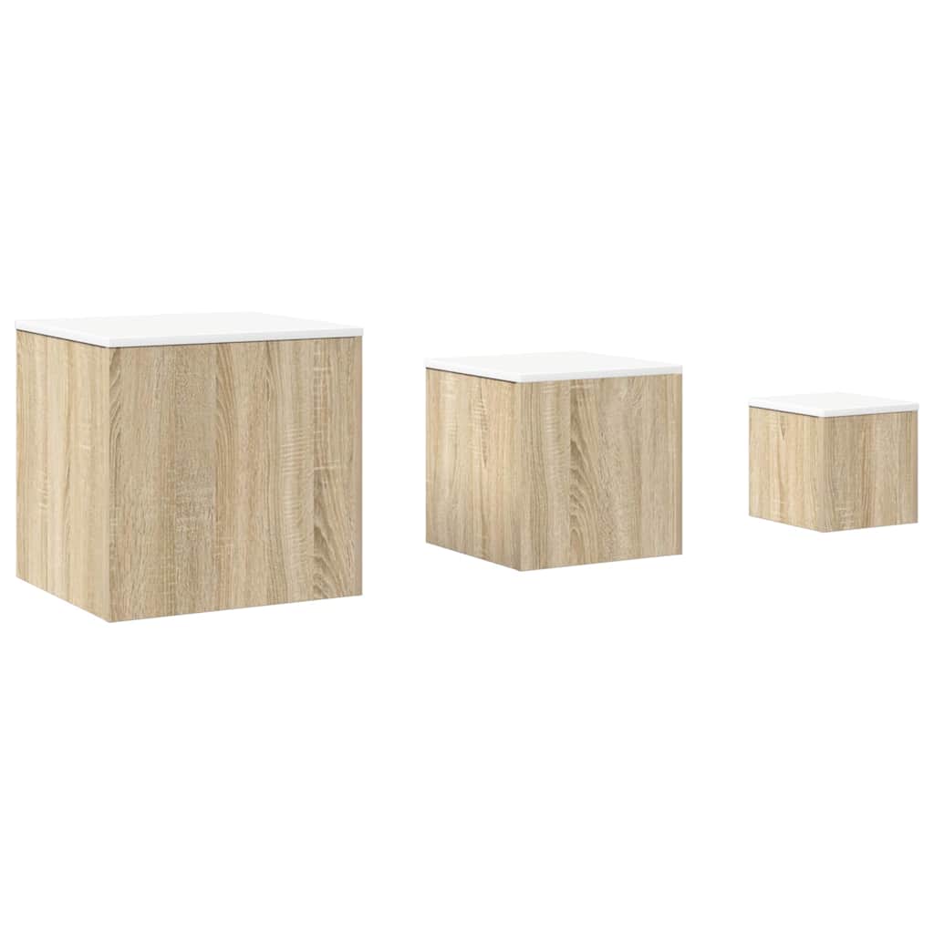 Side Tables 3 pcs White and Sonoma Oak Engineered Wood