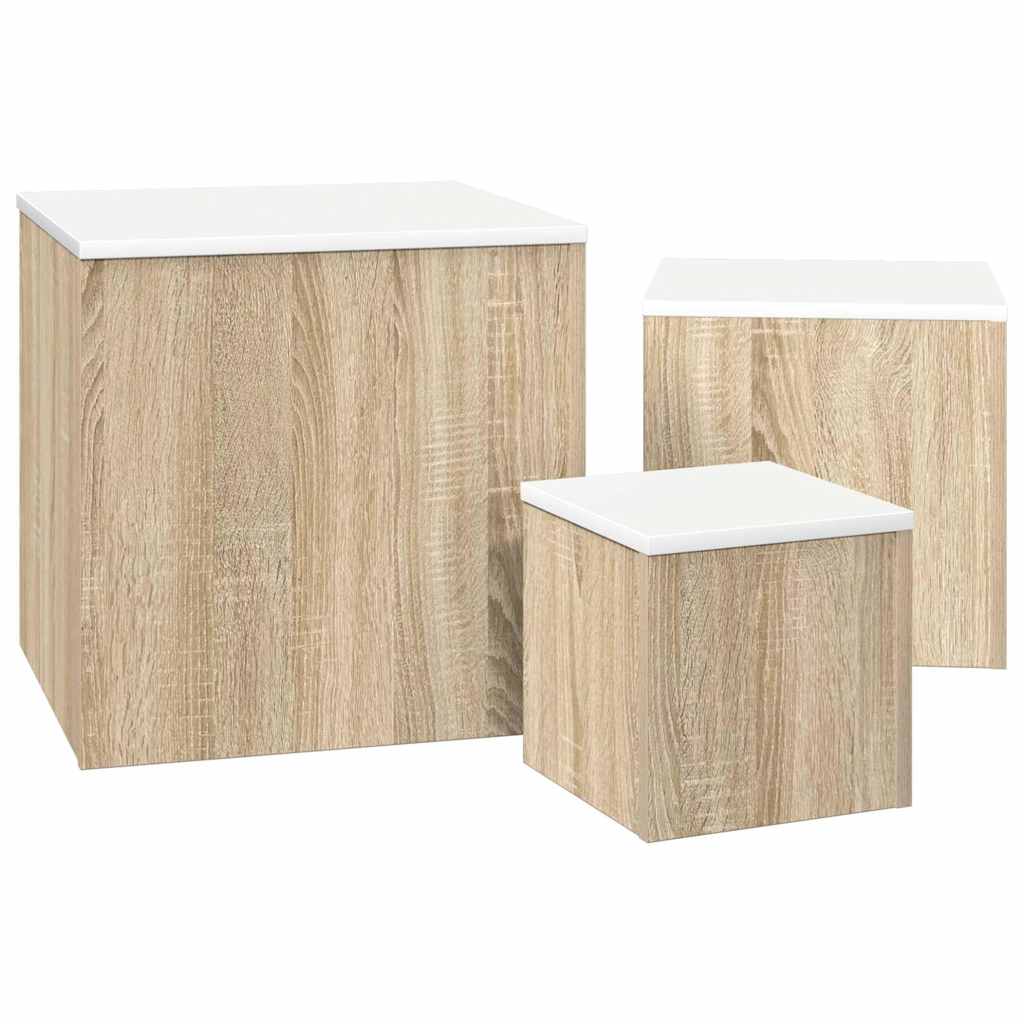 Side Tables 3 pcs White and Sonoma Oak Engineered Wood