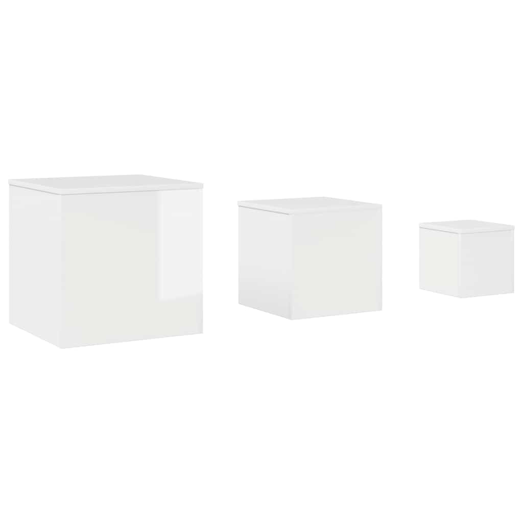 Side Tables 3 pcs High Gloss White Engineered Wood